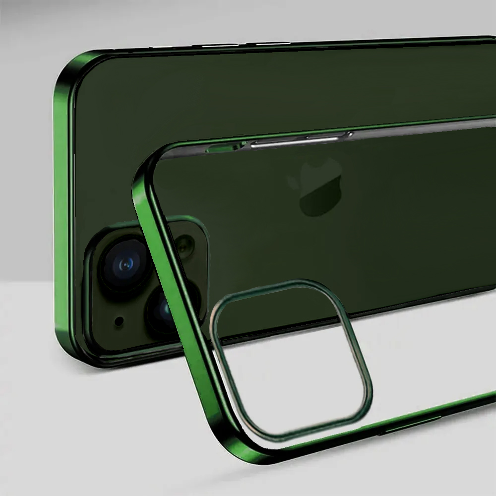 Etui do iPhone 13 JETech Simple Metallic deep green, przeźroczyste z ramką w kolorze ciemno zielonym (OUTLET)