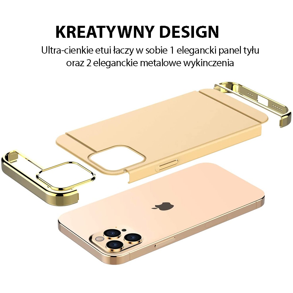 Etui do iPhone 12 Pro Max eleganckie cienkie ze zdobieniami i widocznym logo, złote