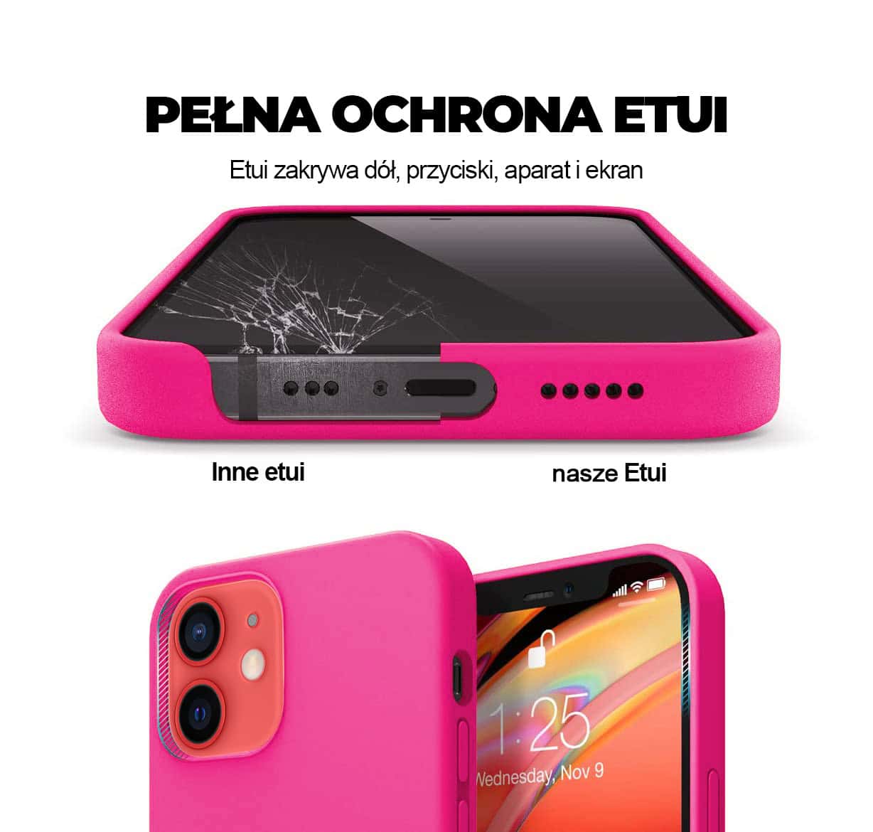 Etui do iPhone 12 silikonowe z mikrofibrą soft touch, różowe