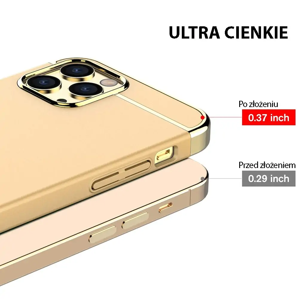 Etui do iPhone 12 Pro Max eleganckie cienkie ze zdobieniami i widocznym logo, złote