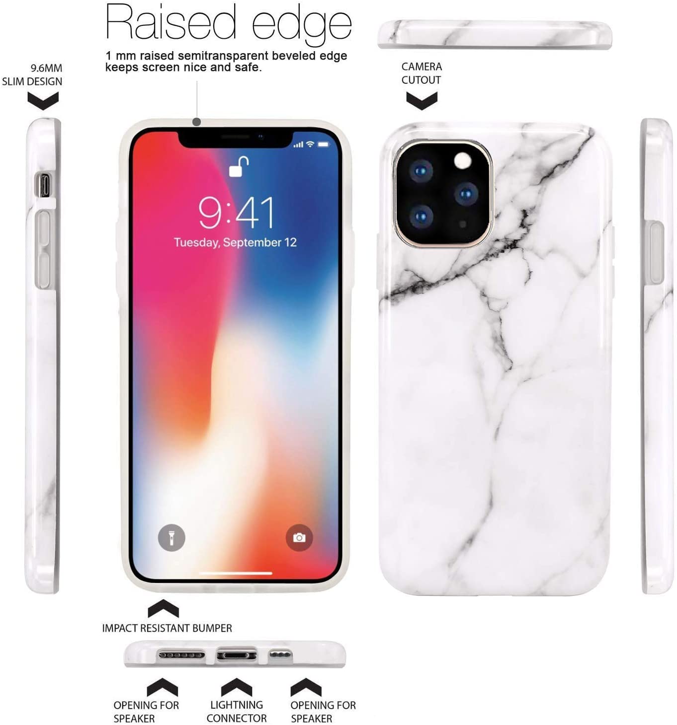 Etui do iPhone 11 Pro Max eleganckie biało-czarny marmurek