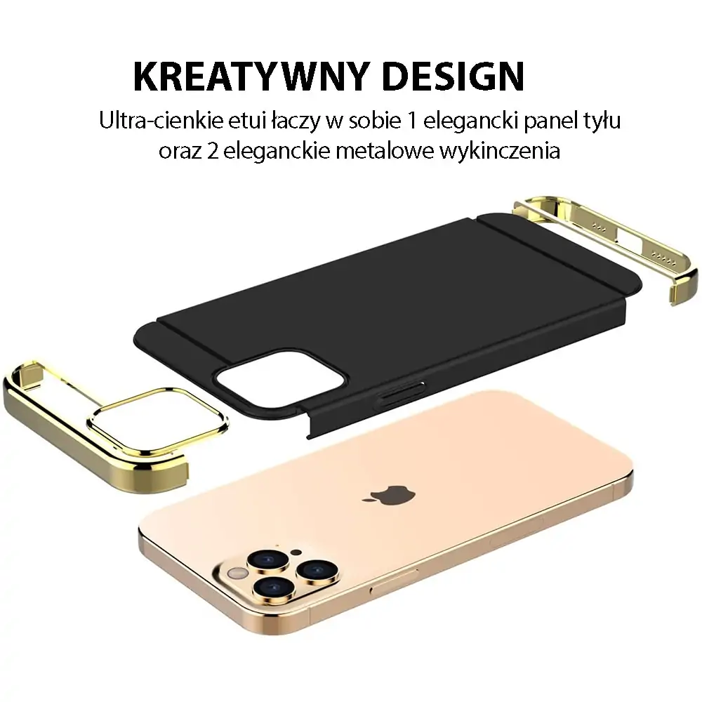 Etui do iPhone 12 Pro Max eleganckie cienkie ze zdobieniami i widocznym logo, czarne