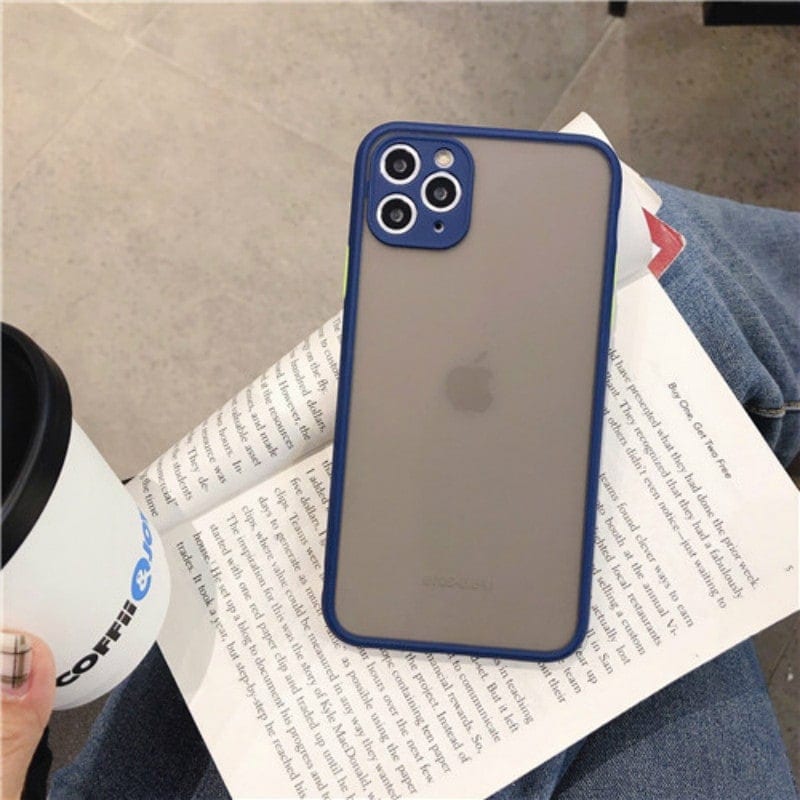 Etui do iPhone 12 Pro półprzeźroczyste matowe z ochroną aparatu, granatowe