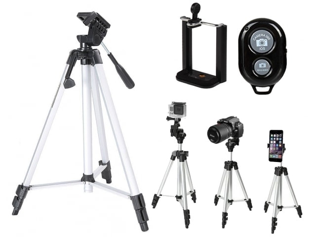 Statyw do selfie TRIPOD srebrno-czarny z pilotem