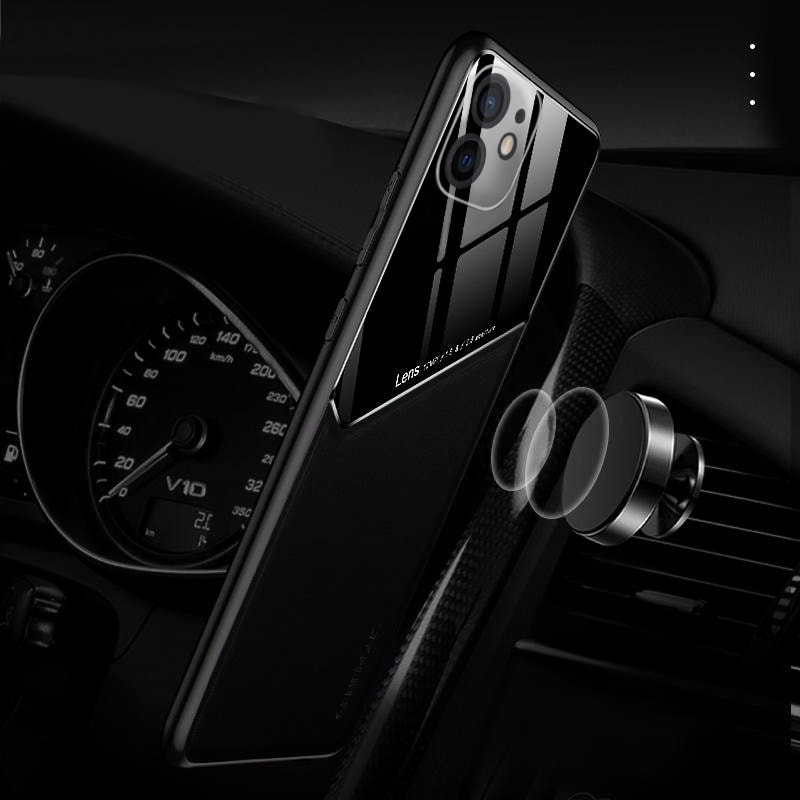 Etui do iPhone 12 eko skóra z magnesem + szkło organiczne czarne