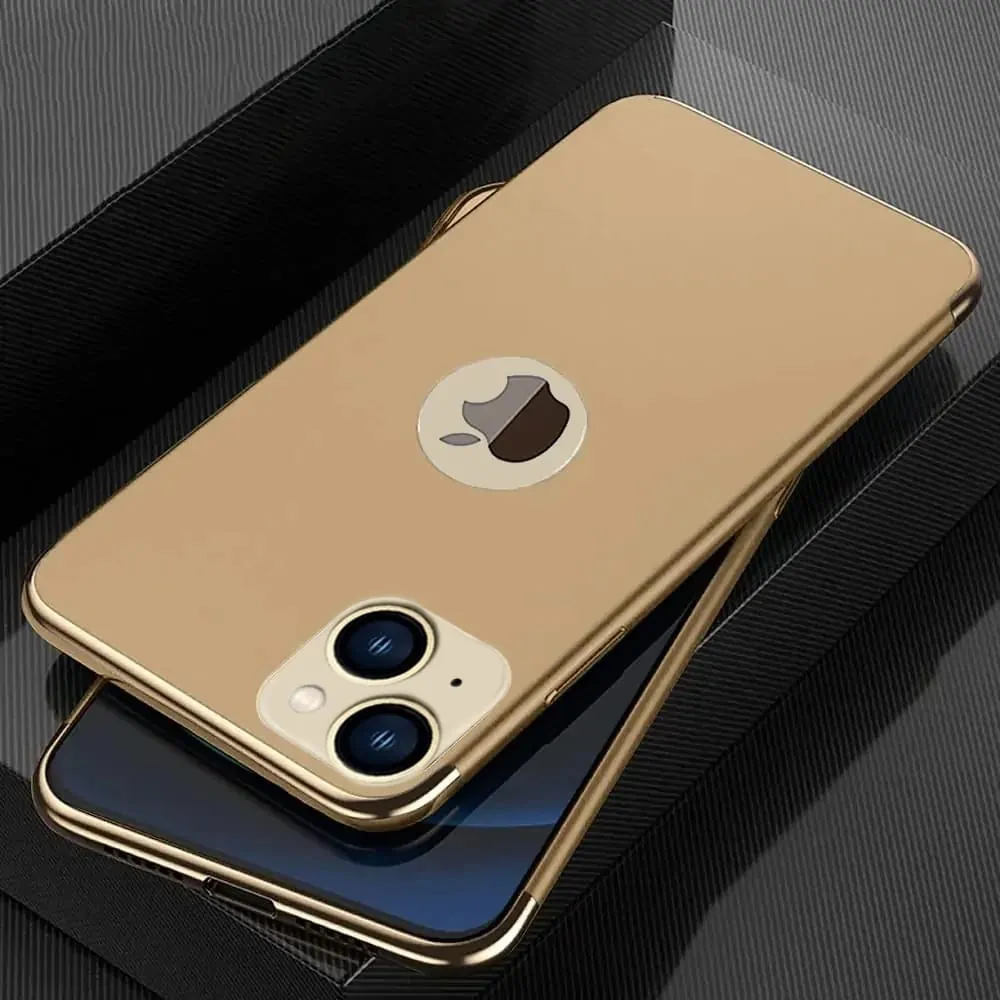 Etui do iPhone 13 eleganckie cienkie ze zdobieniami i widocznym logo, złote (OUTLET)