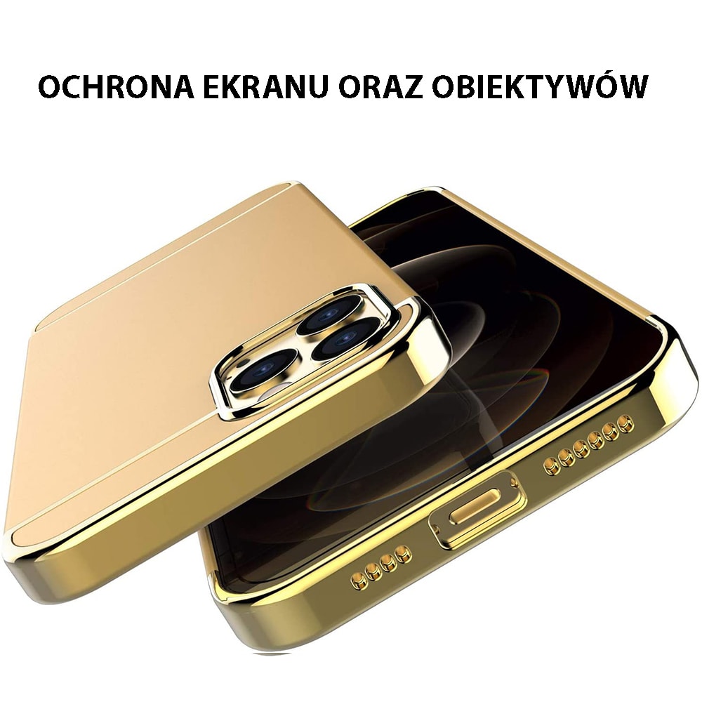 Etui do iPhone 12 Pro Max eleganckie cienkie ze zdobieniami i widocznym logo, złote