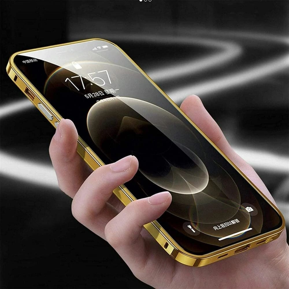 Etui do iPhone 12 Pro przeźroczyste ze złotą ramką premium gold crown osłona aparatu