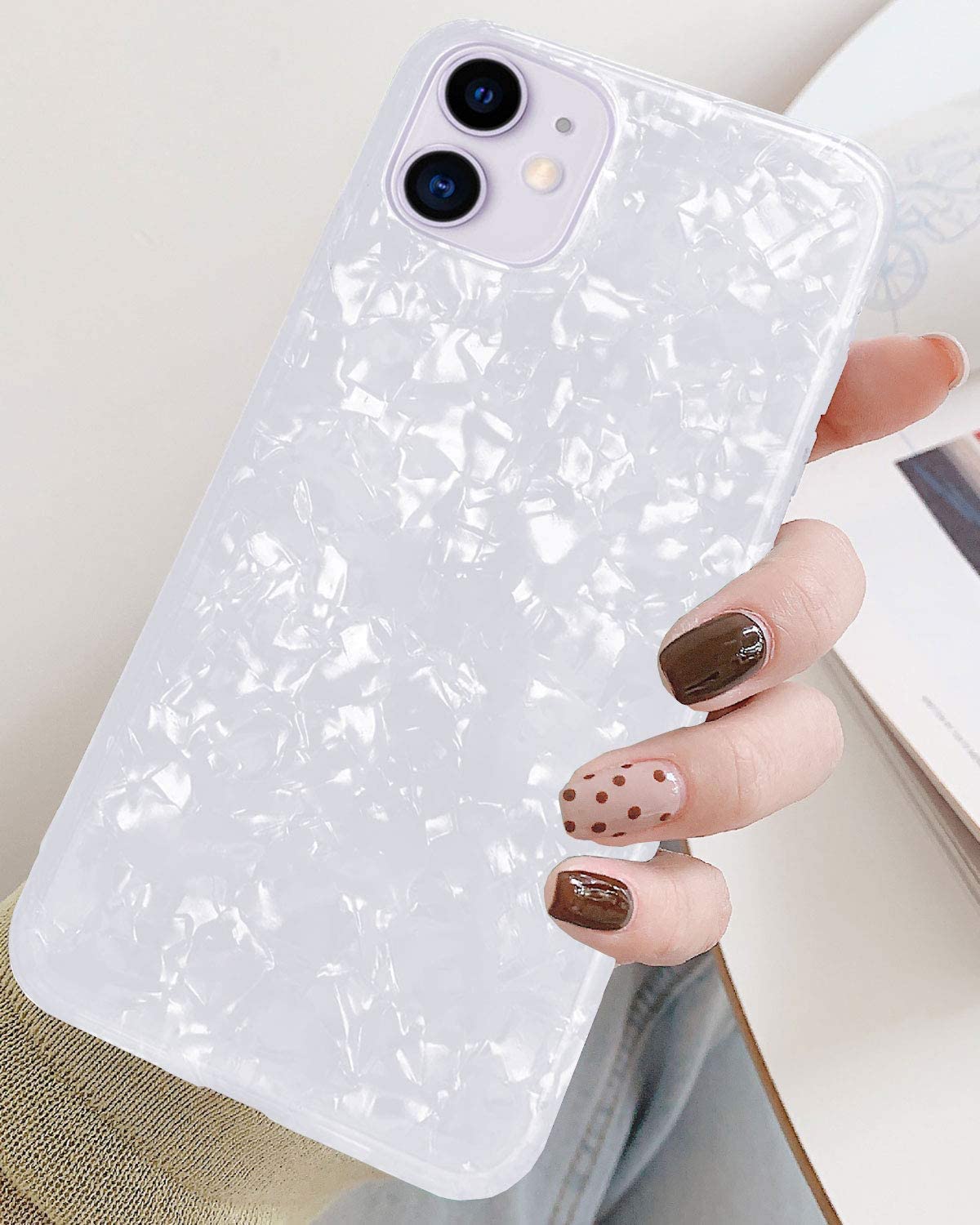 Etui do iPhone 11 kryształowe perłowe białe