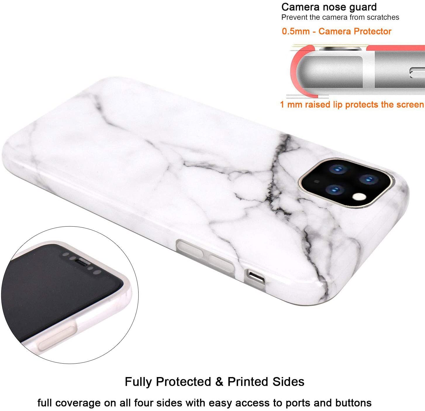 Etui do iPhone 11 Pro Max eleganckie biało-czarny marmurek