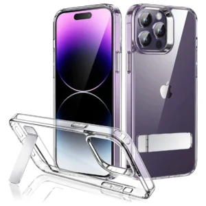etui do iphone 14 pro max clear stand metalowa podstawka przeźroczyste