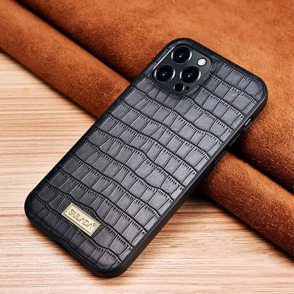 Etui do iPhone 13 Pro Max Crocodile czarne eleganckie SULADA oryginal
