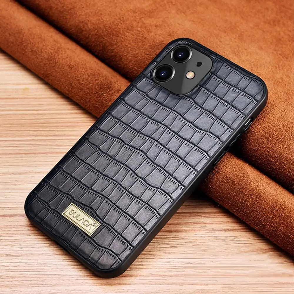 Etui do iPhone 12 Mini Crocodile, eleganckie SULADA oryginal, czarne