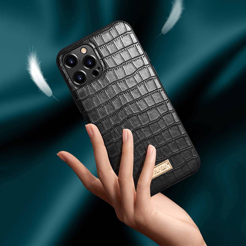 Etui do iPhone 13 Pro Max Crocodile czarne eleganckie SULADA oryginal