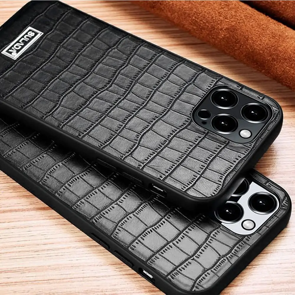 Etui do iPhone 13 Pro Max Crocodile czarne eleganckie SULADA oryginal