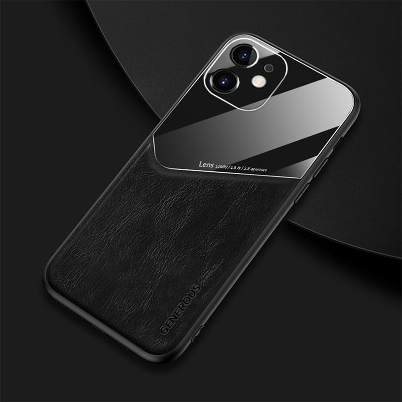 Etui do iPhone 12 eko skóra z magnesem + szkło organiczne czarne