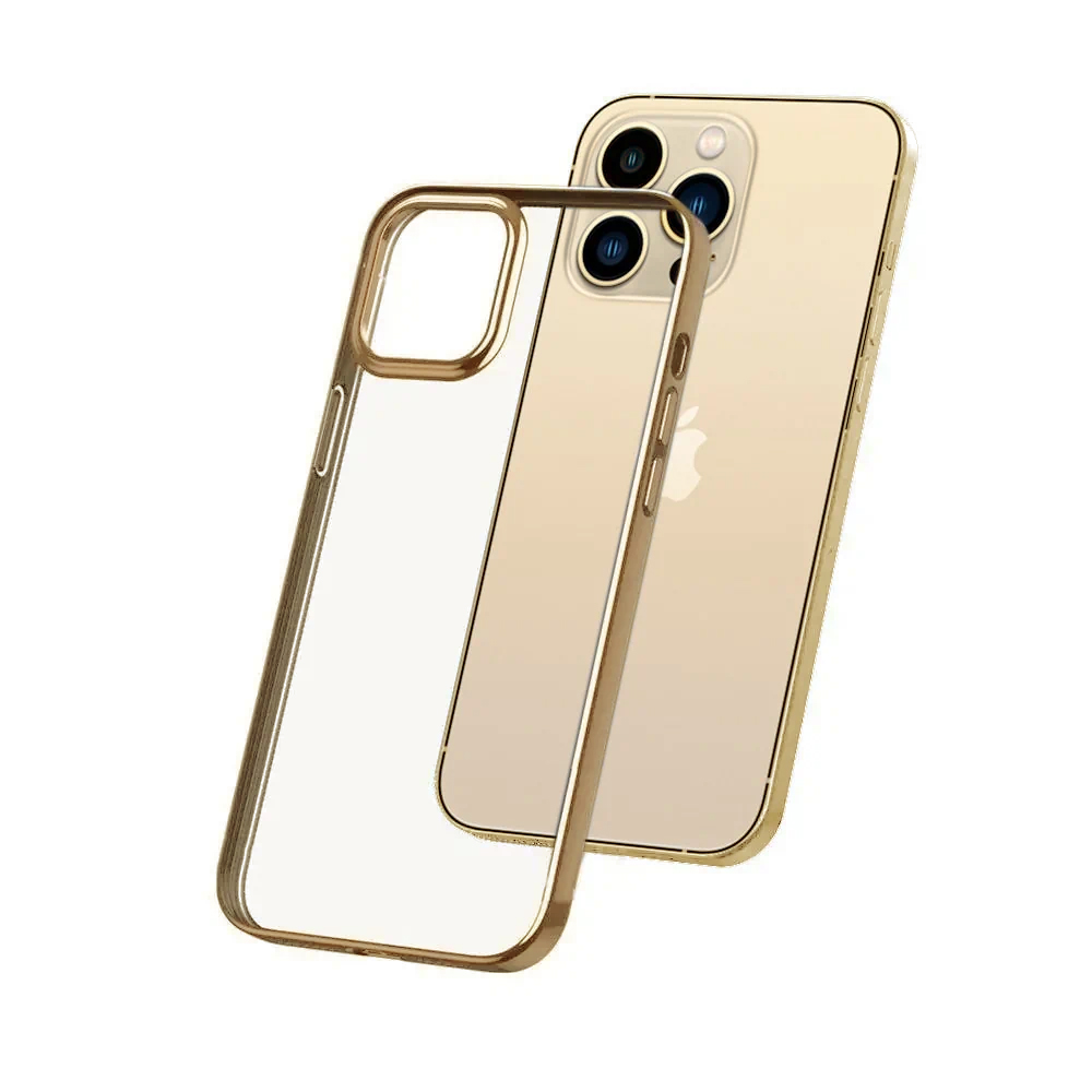 Etui do iPhone 13 Pro Max JETech Simple Metallic gold przeźroczyste z ramką w kolorze złota (OUTLET)
