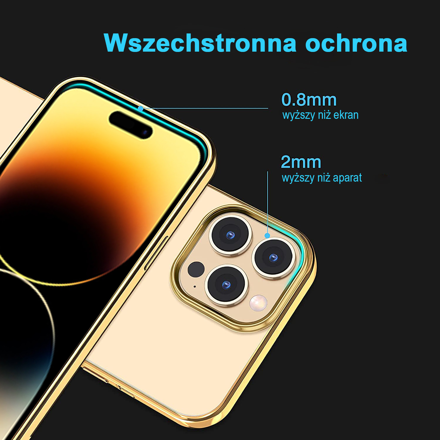 Etui do iPhone 14 Pro JETech Simple Metallic gold przeźroczyste z ramką w kolorze złota (OUTLET)