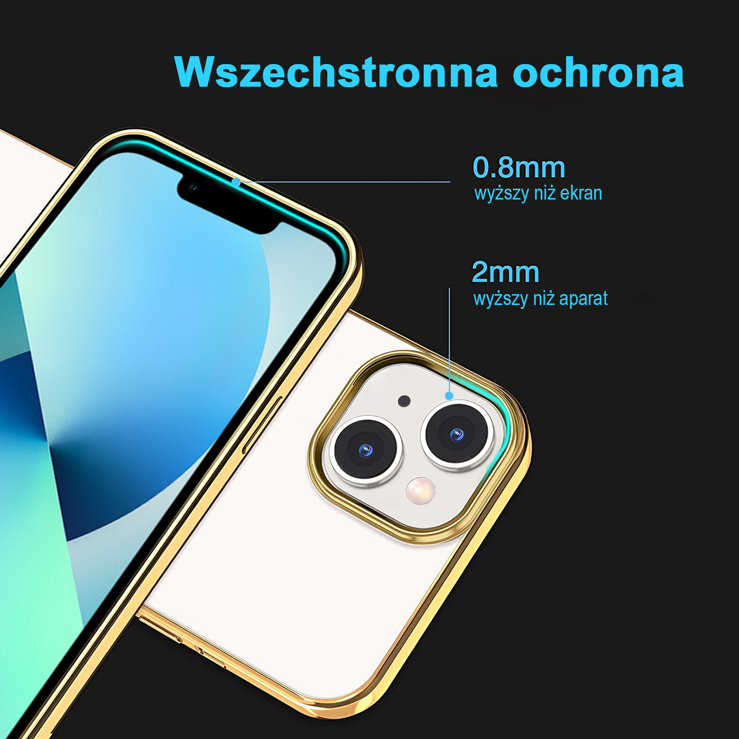 Etui do iPhone 13 JETech Simple Metallic gold przeźroczyste z ramką w kolorze złota (OUTLET)