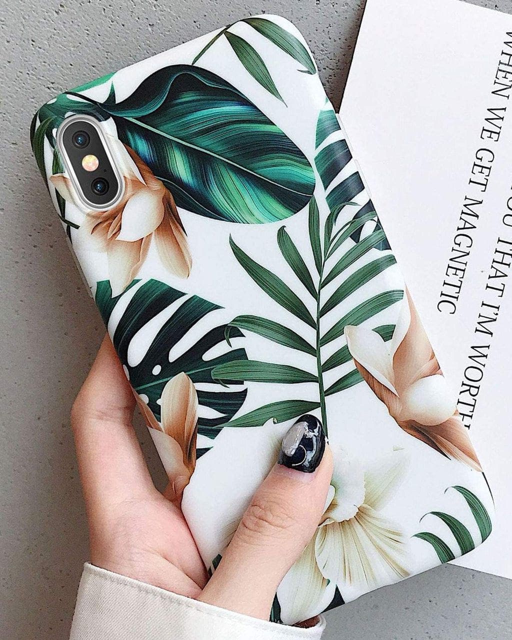 Etui do iPhone XS Max białe w egzotyczne kwiaty