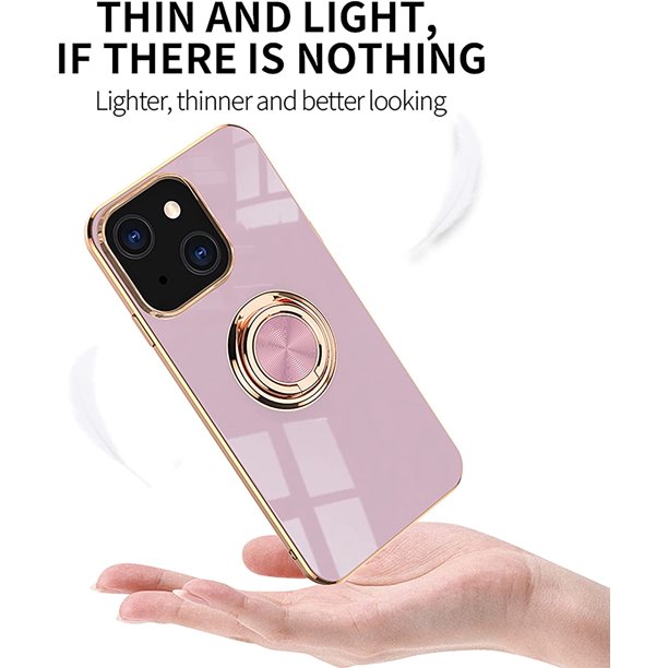 Etui do iPhone 13 Pro Max eleganckie, ze złotym, metalowym uchwytem i zdobieniami, fioletowy