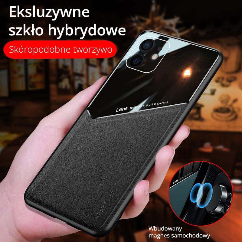 Etui do iPhone 12 eko skóra z magnesem + szkło organiczne czarne