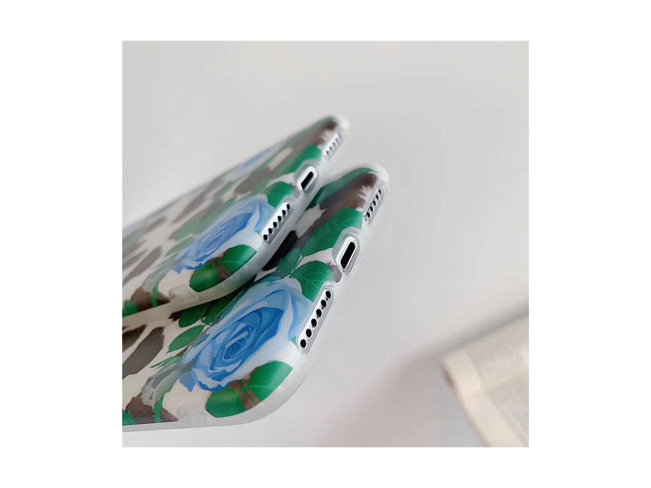 Etui do iPhone XR białe z kwiatami niebieskie róże