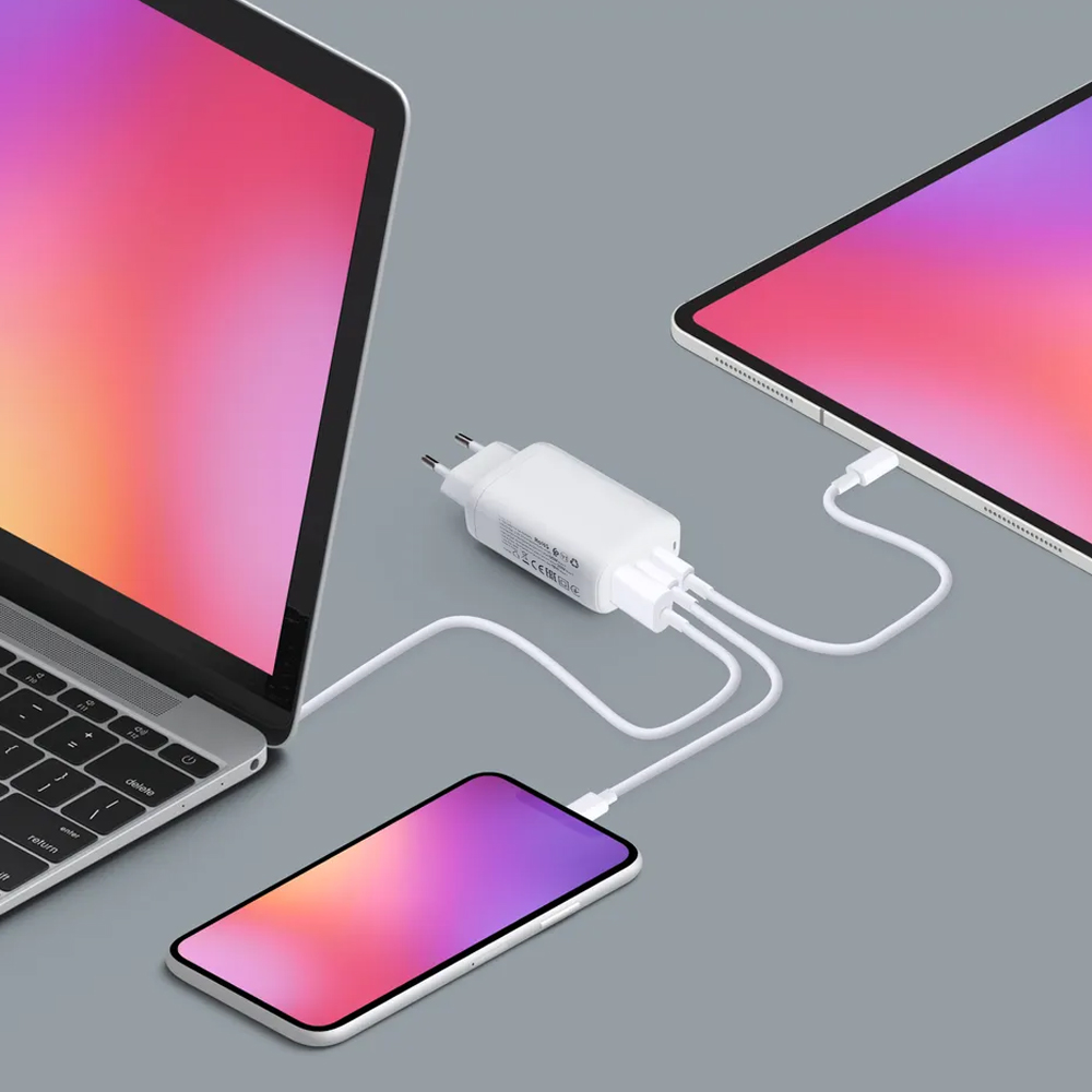 Ładowarka sieciowa 3w1 GaN 65W PD QC4.0 2 x USB Typ C + USB Typ A