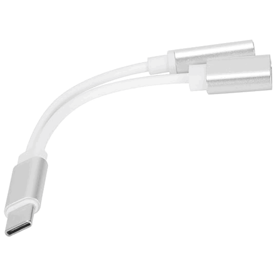 Adapter rozdzielacz USB typ C do iPhone 15 (wszystkie modele), 2w1 ładowanie i audio, srebrny