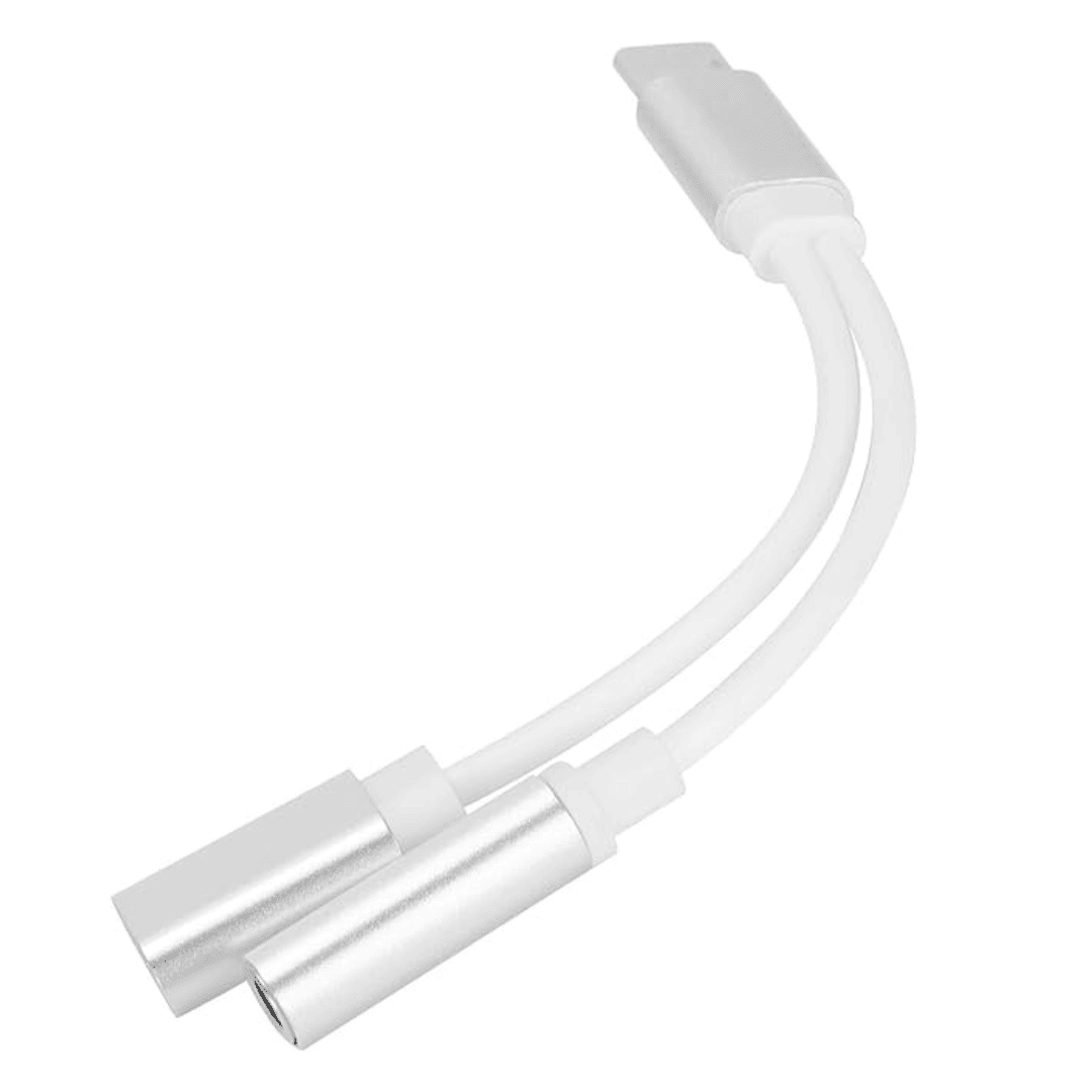 Adapter rozdzielacz USB typ C do iPhone 15 (wszystkie modele), 2w1 ładowanie i audio, srebrny