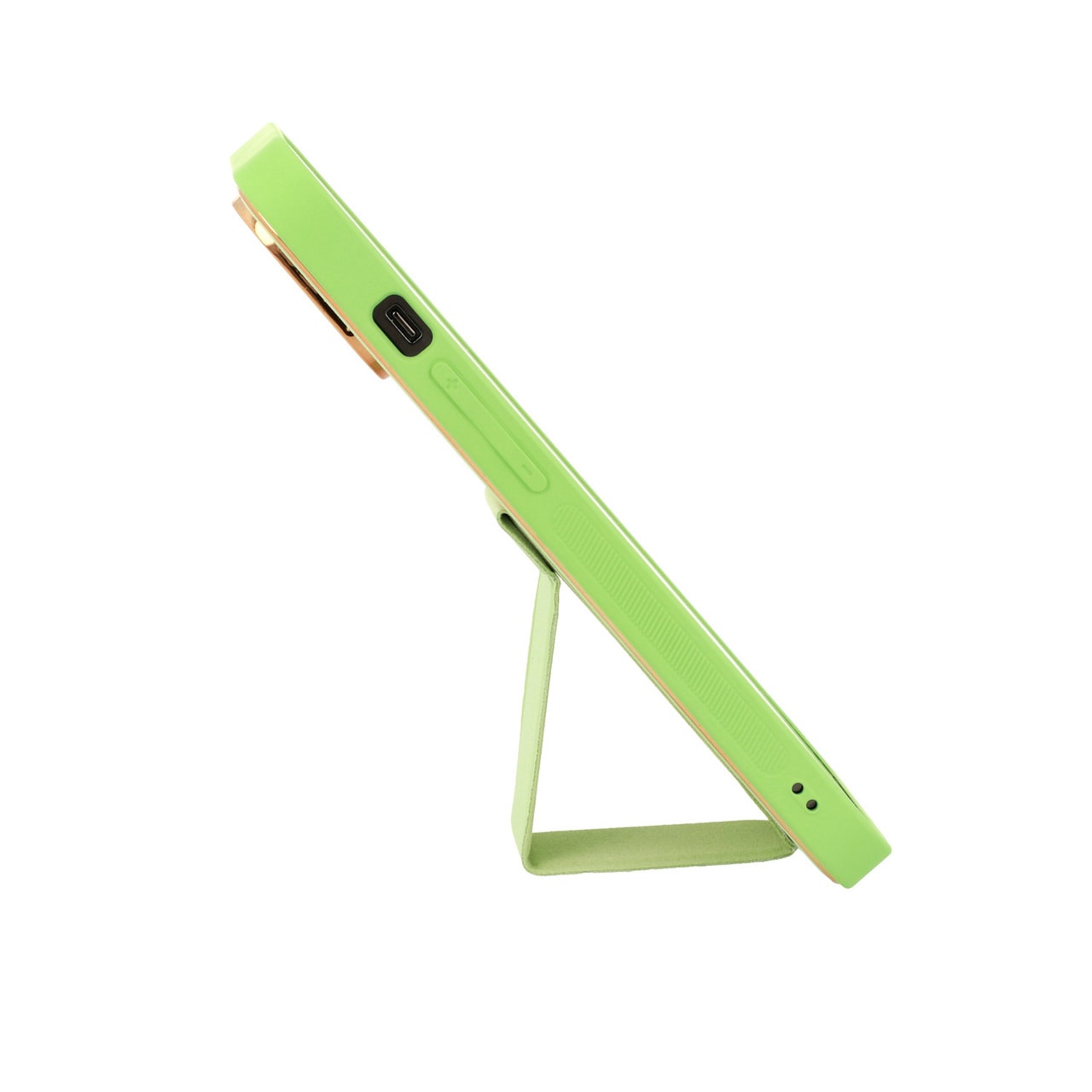 Etui do iPhone 13 Mini Holder skórzane z ochroną aparatu i złotym wykończeniem, miętowe