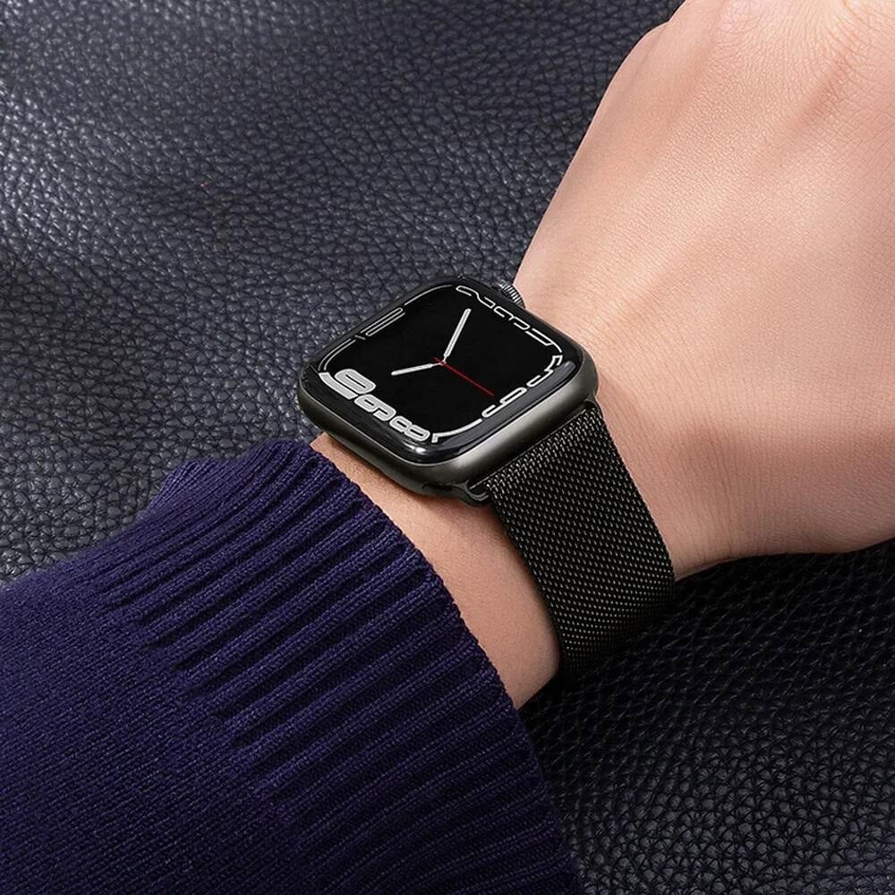 Czarna bransoleta milanese elegancka do zegarka Apple Watch Ultra 1-2 / Series 4-10 / SE /44/45/46/49mm
