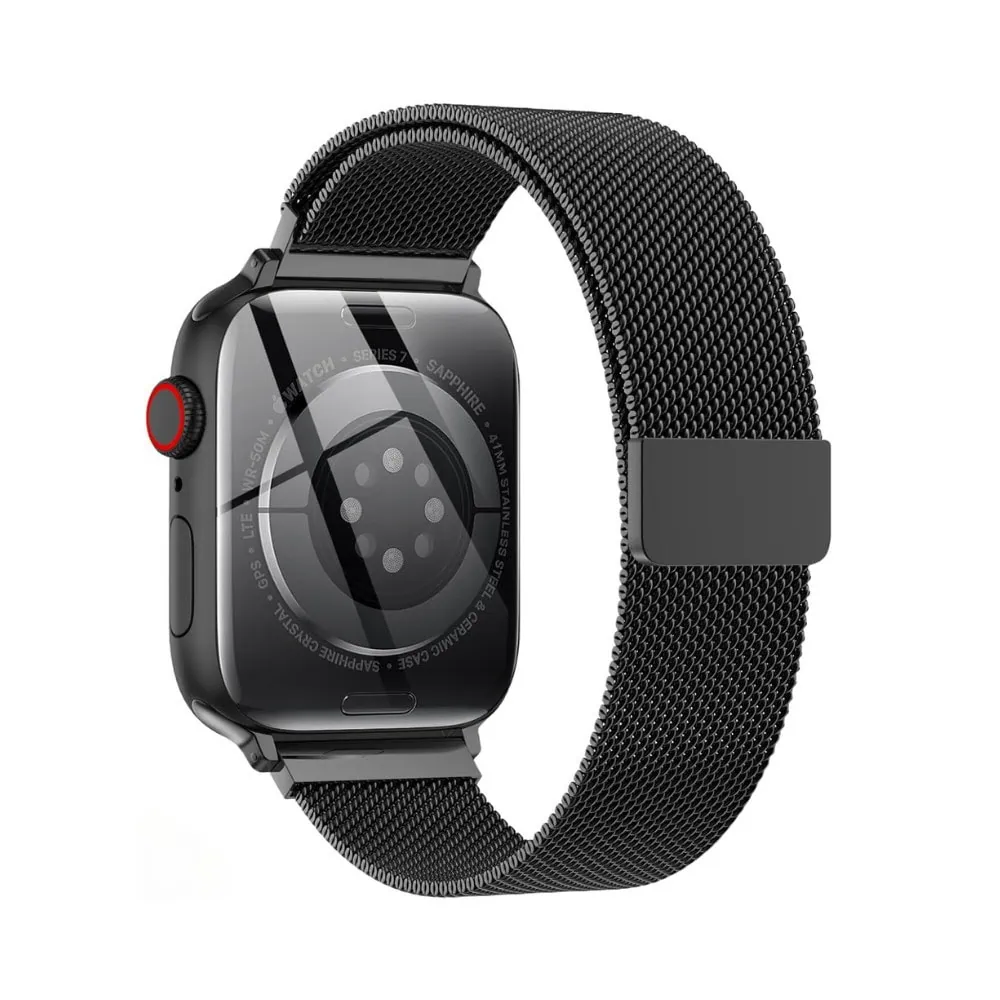 Czarna bransoleta milanese elegancka do zegarka Apple Watch Ultra 1-2 / Series 4-10 / SE /44/45/46/49mm