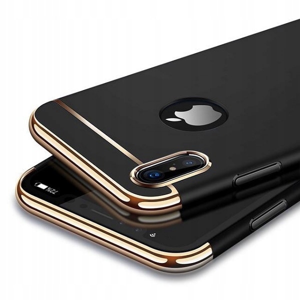 Etui do iPhone X/XS eleganckie cienkie ze zdobieniami i widocznym logo, czarne