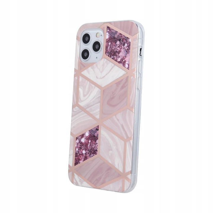 Etui do iPhone 12 Pro marmurkowe geometryczne mozaika ze złotem, różowe