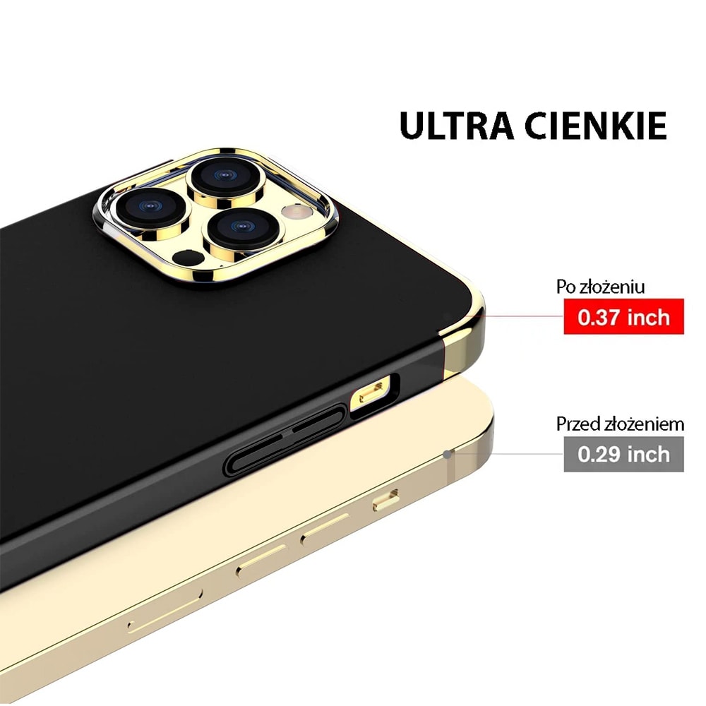 Etui do iPhone 14 eleganckie cienkie ze zdobieniami i widocznym logo, czarne (OUTLET)