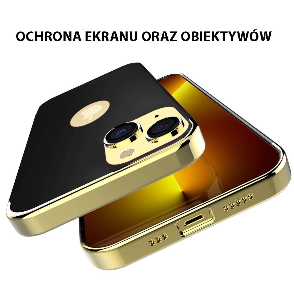 Etui do iPhone 14 eleganckie cienkie ze zdobieniami i widocznym logo, czarne (OUTLET)