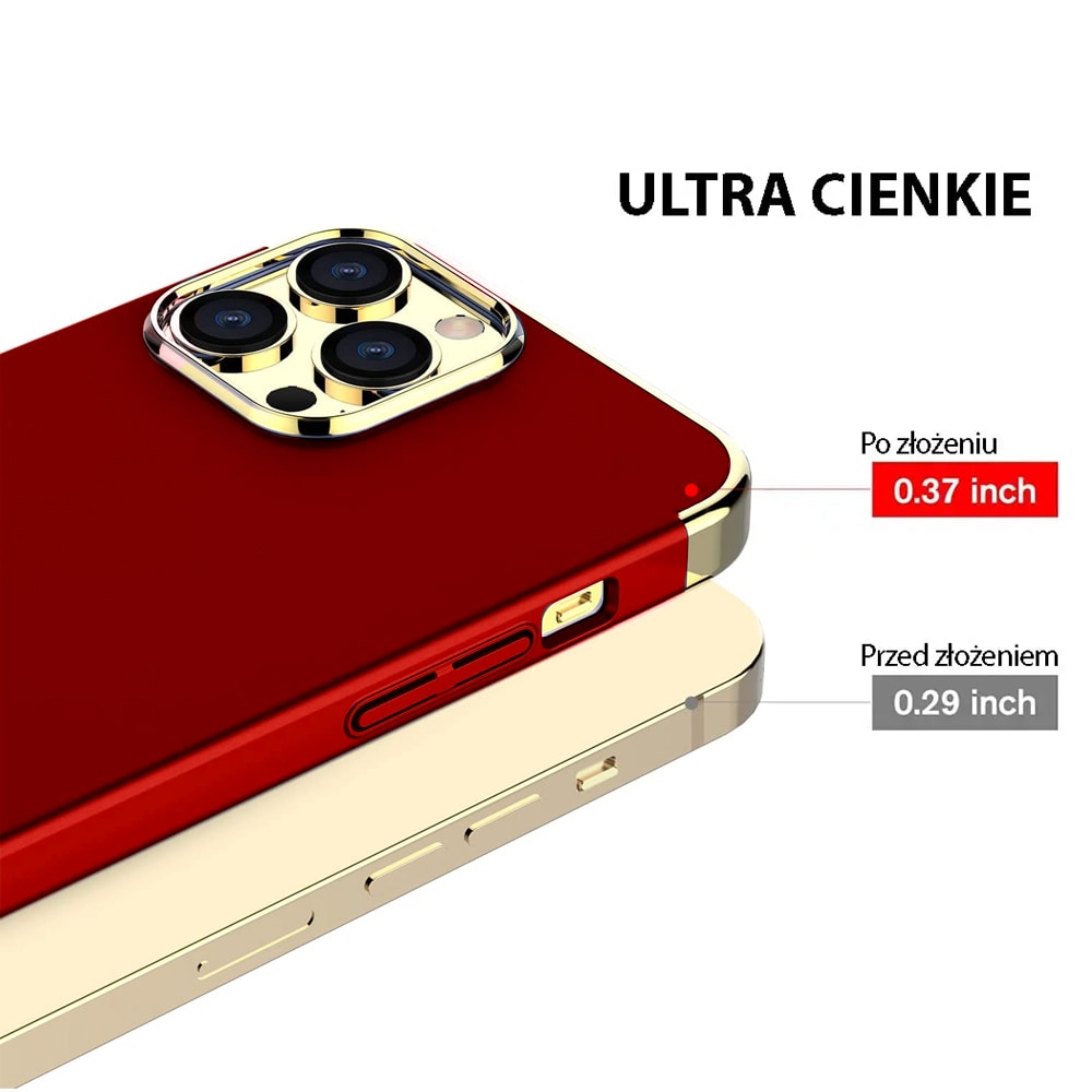 Etui do iPhone 13 Mini eleganckie cienkie ze zdobieniami i widocznym logo, czerwone
