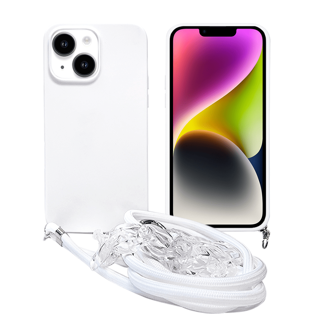 Etui do iPhone 13 Crossbody na ramie jak torebka, z łańcuszkiem i sznurkiem, alabastrowe białe