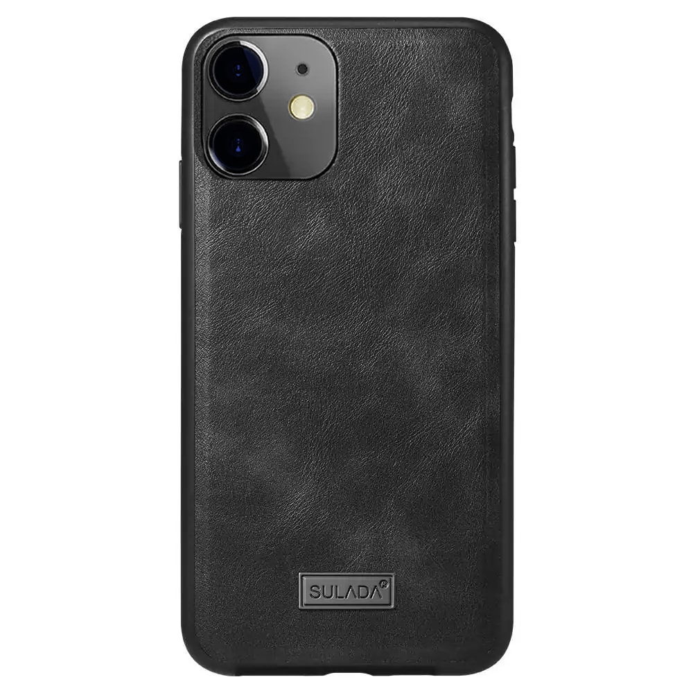 Etui do iPhone 12 eleganckie luksusowe skórzane Velvet Black SULADA oryginal, czarne