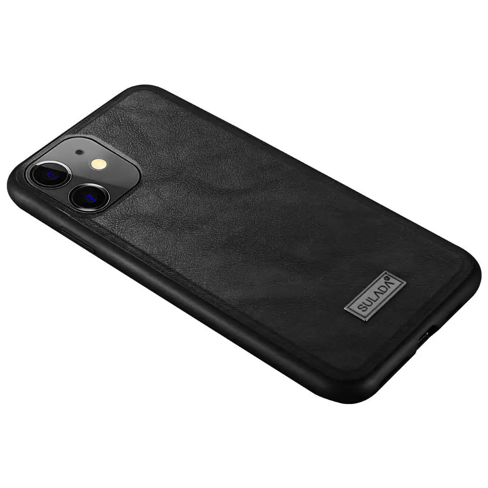 Etui do iPhone 12 eleganckie luksusowe skórzane Velvet Black SULADA oryginal, czarne