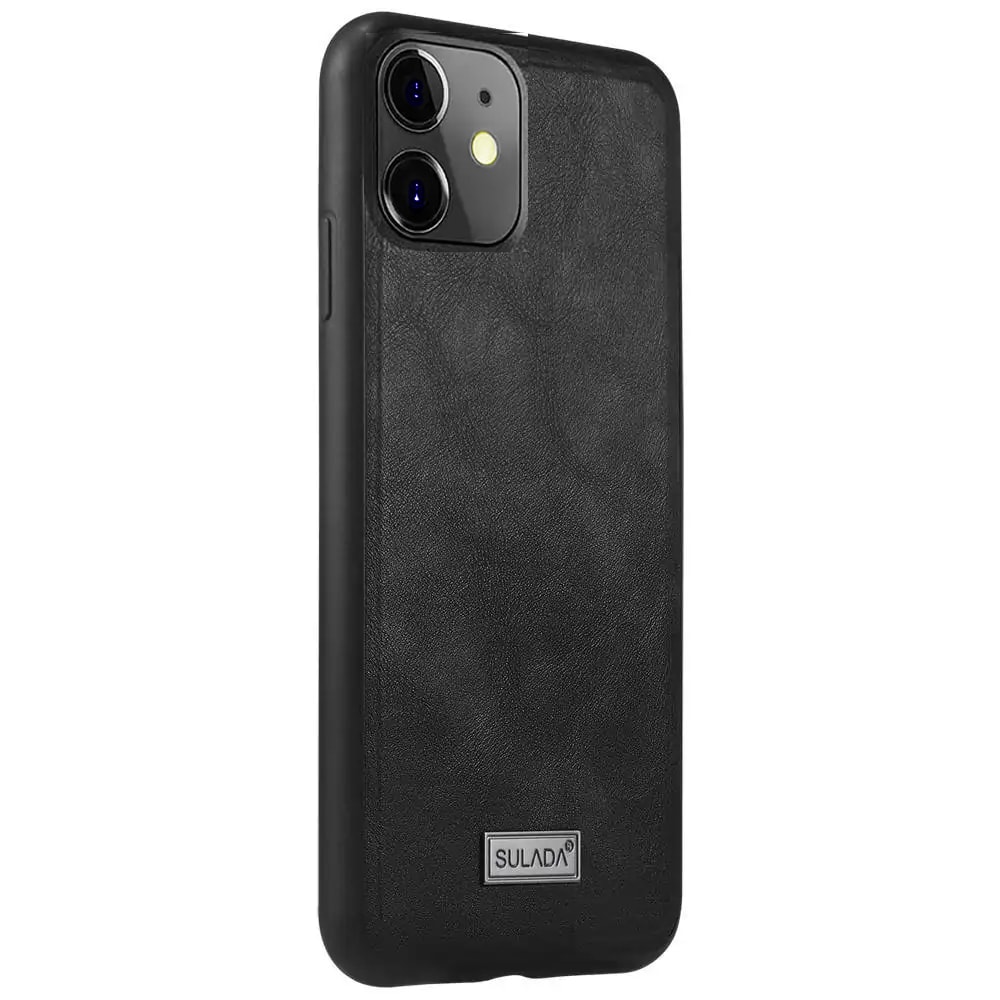Etui do iPhone 12 eleganckie luksusowe skórzane Velvet Black SULADA oryginal, czarne
