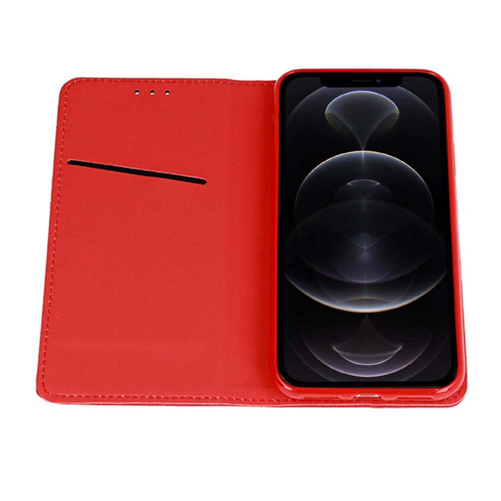 Etui do iPhone 12 Pro książkowe na magnes z trwałego niebrudzącego się materiału, czerwone