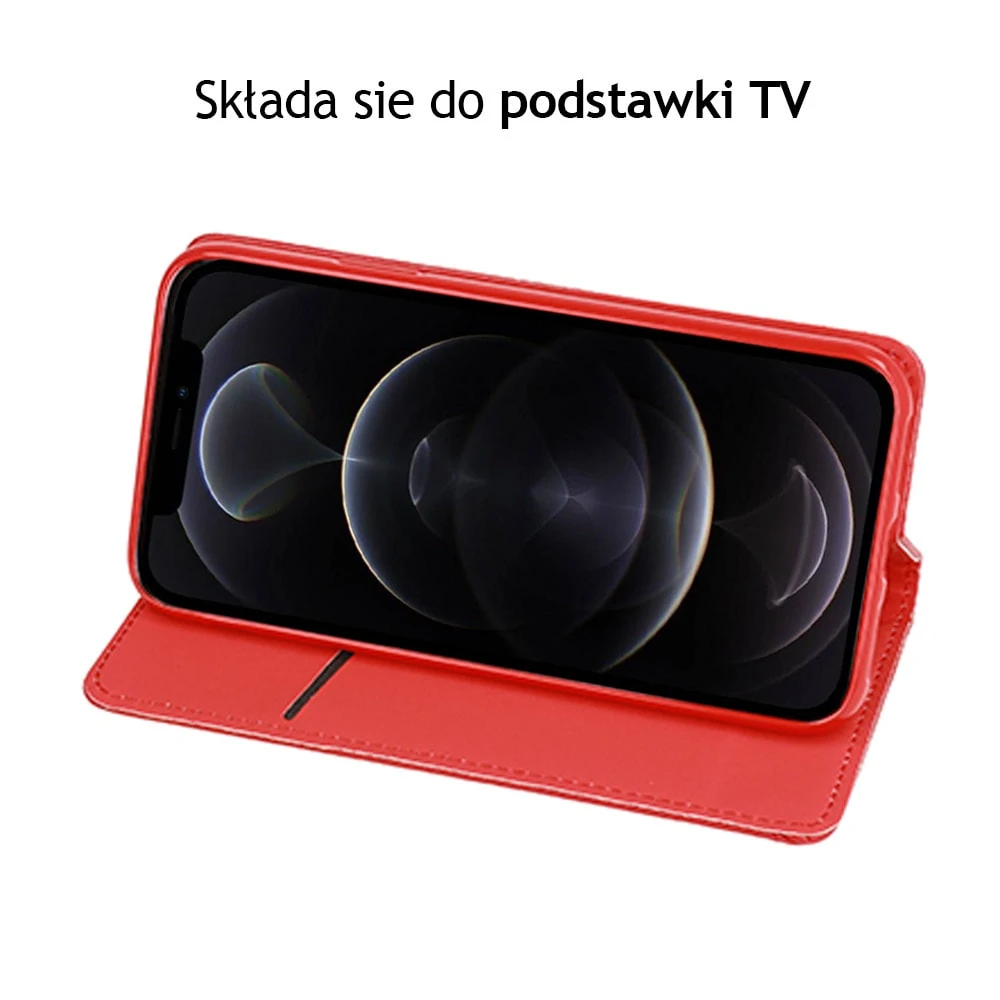 Etui do iPhone 12 Pro książkowe na magnes z trwałego niebrudzącego się materiału, czerwone