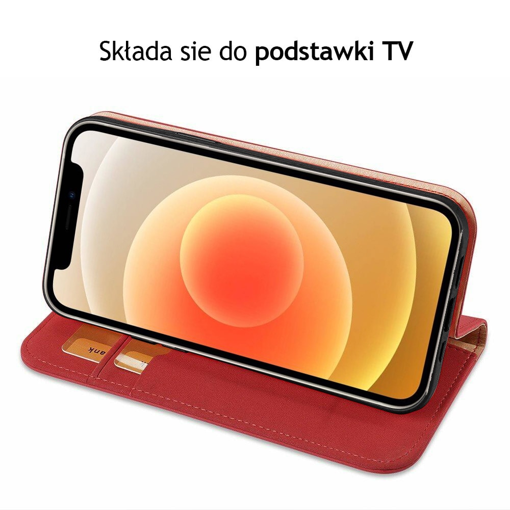 Etui do iPhone 12 eleganckie, skórzane, czerwone