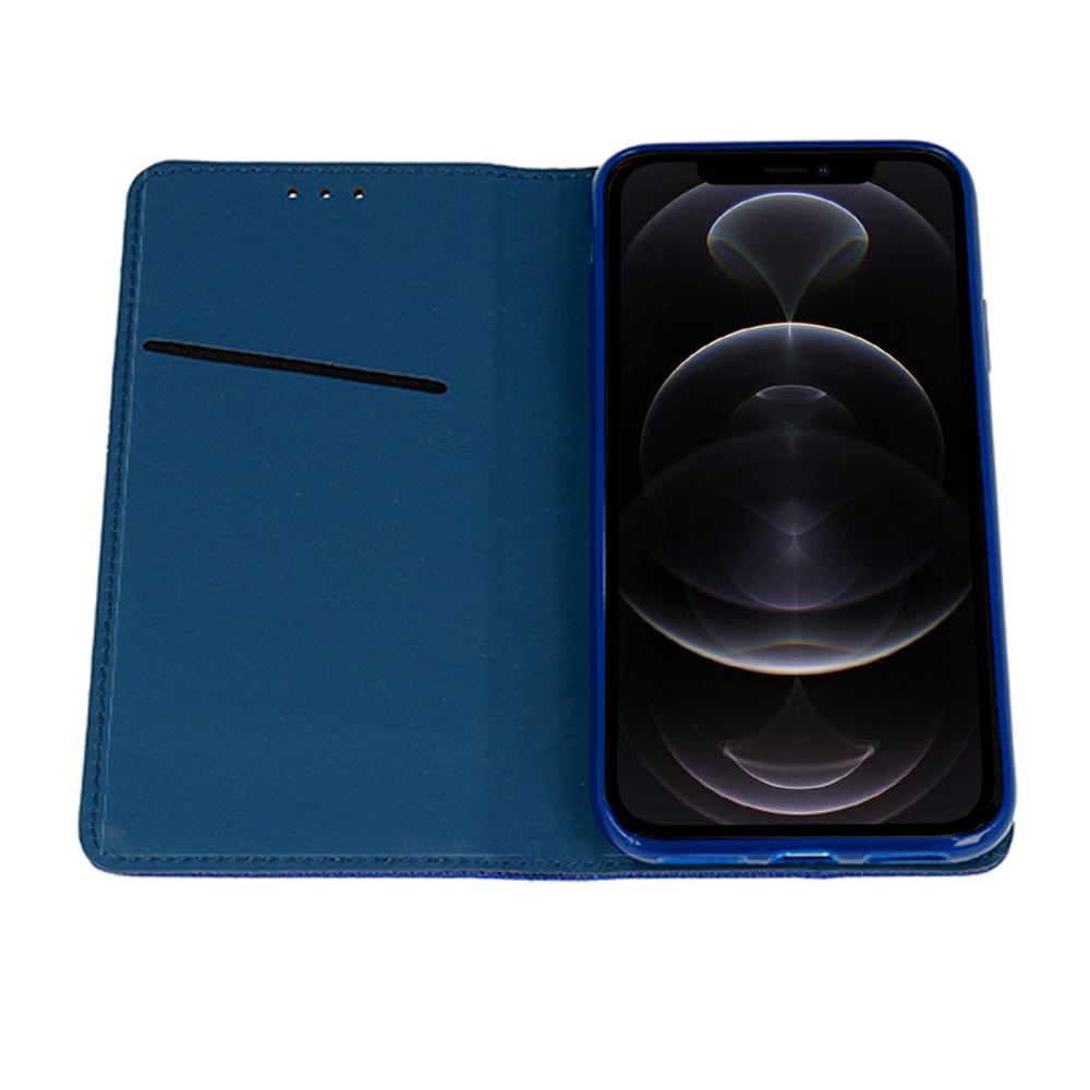 Etui do iPhone 12 Pro książkowe na magnes z trwałego niebrudzącego się materiału, granatowe