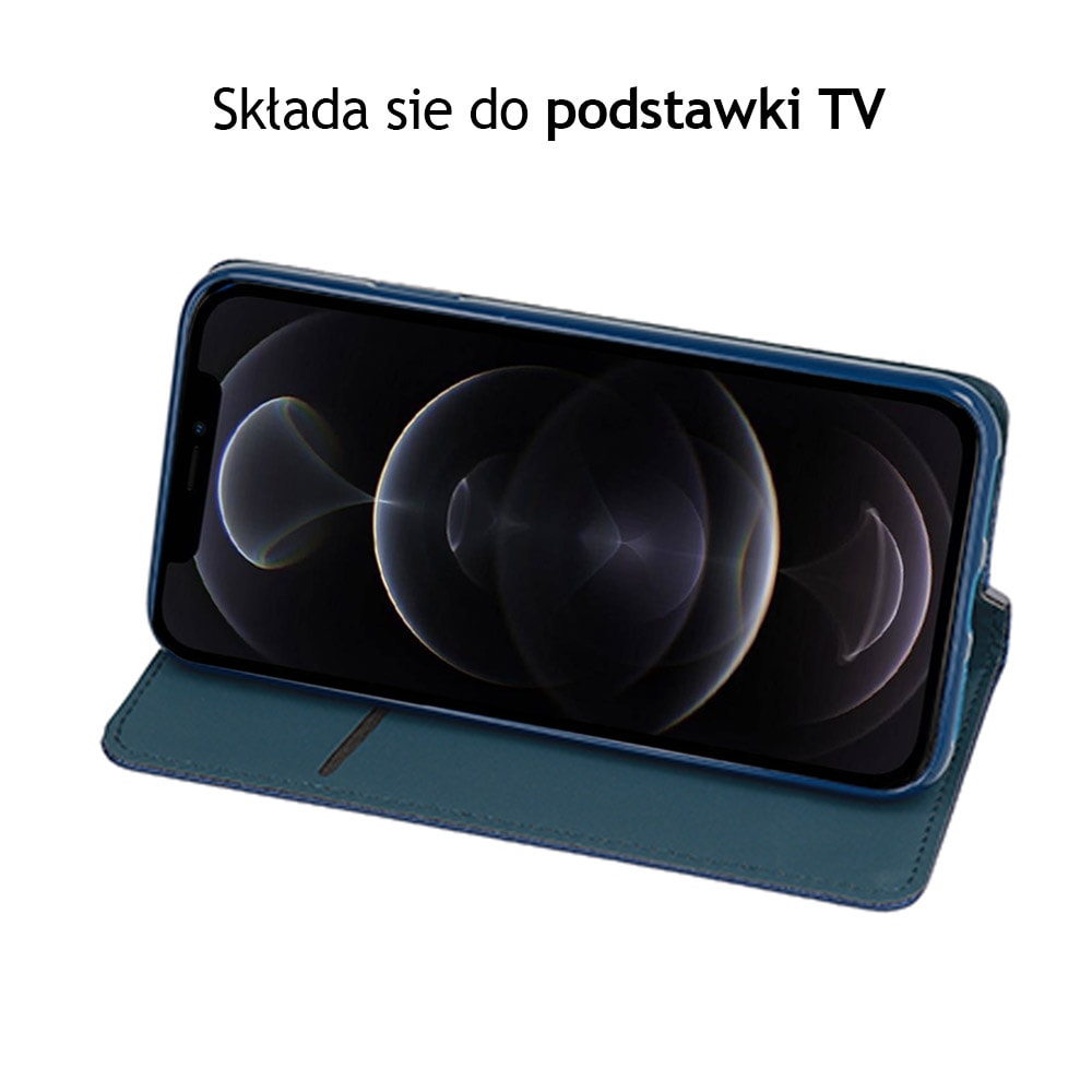 Etui do iPhone 12 Pro książkowe na magnes z trwałego niebrudzącego się materiału, granatowe