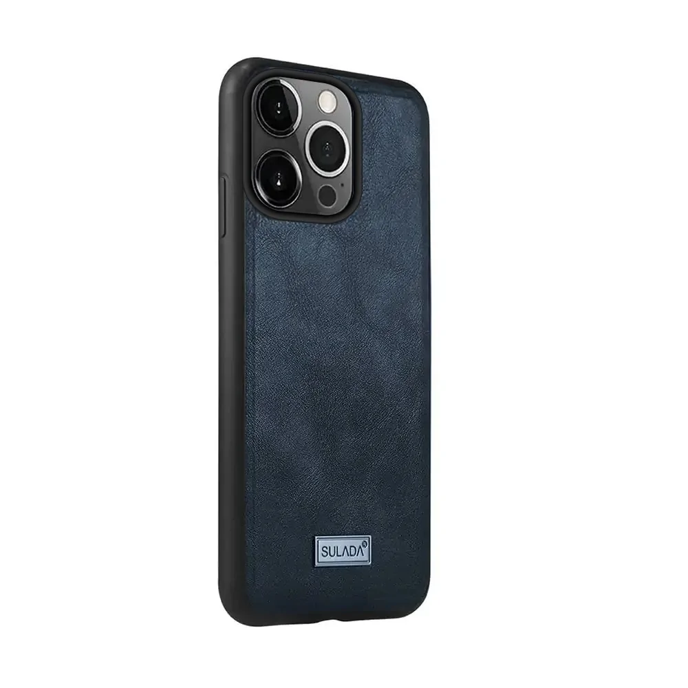 Etui do iPhone 13 Pro eleganckie luksusowe skórzane Velvet Blue Royal SULADA oryginal, granatowe