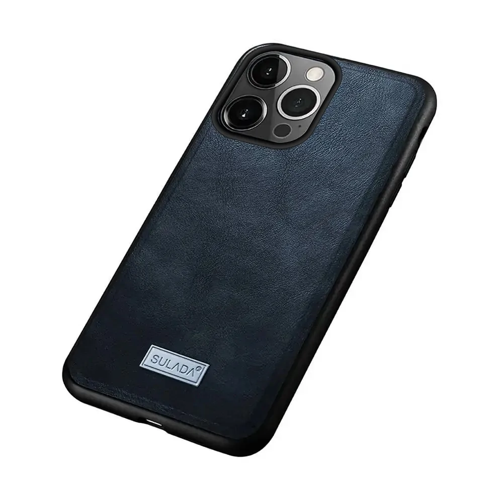 Etui do iPhone 13 Pro eleganckie luksusowe skórzane Velvet Blue Royal SULADA oryginal, granatowe