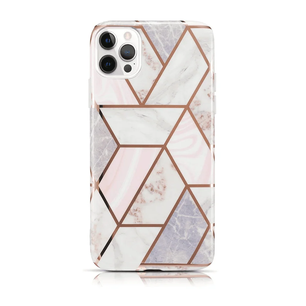 Etui do iPhone 12 Pro szaro-różowy marmur ze złotymi wzorami